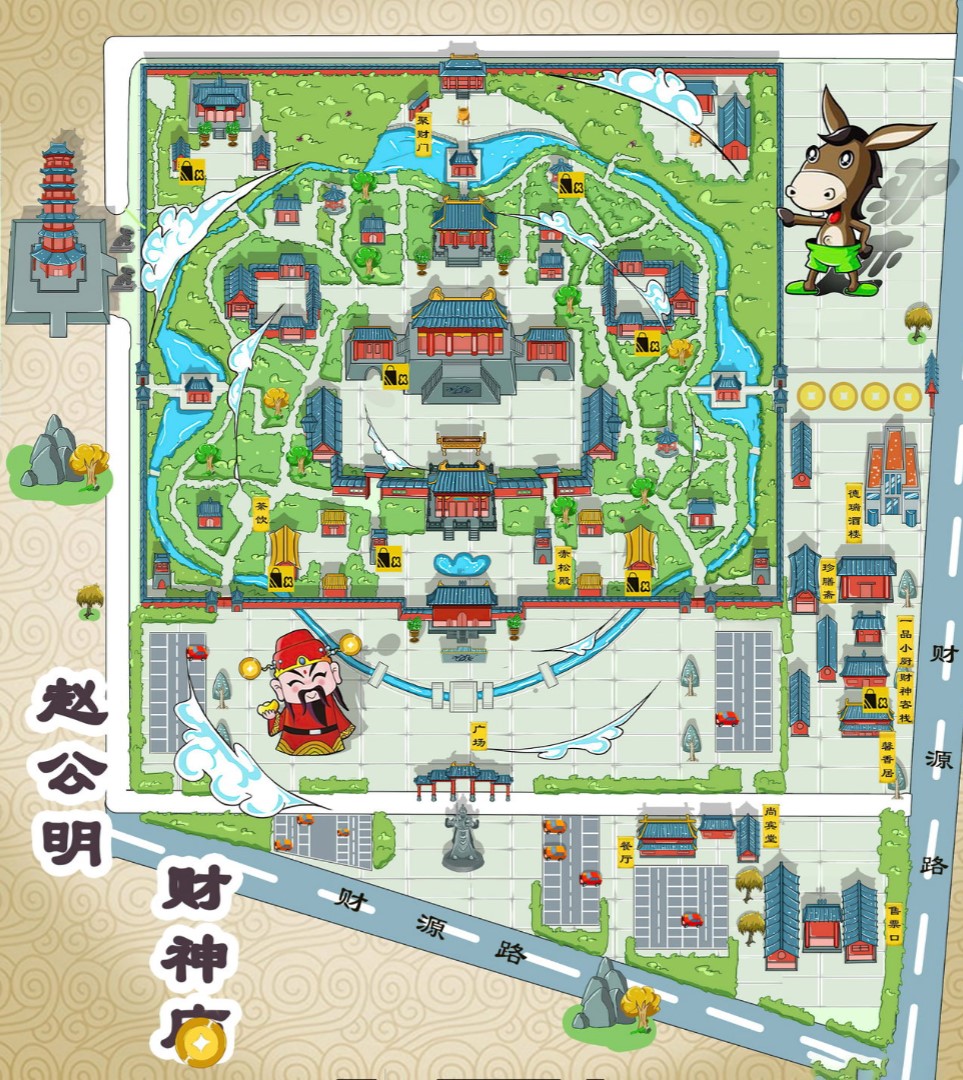 五大连池寺庙类手绘地图